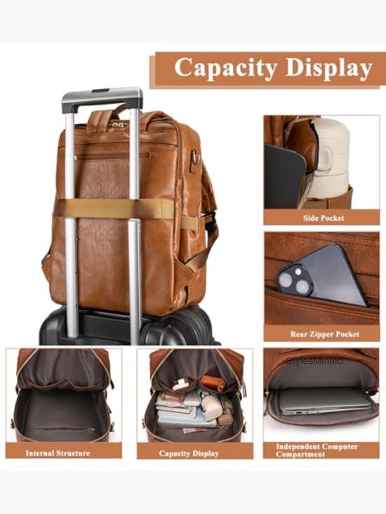 Large PU Leather Convertible Backpack Purse with Luggage Strap